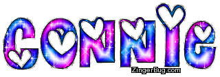 Connie Pink And Blue Glitter Name With Hearts Glitter Graphic, Greeting ...