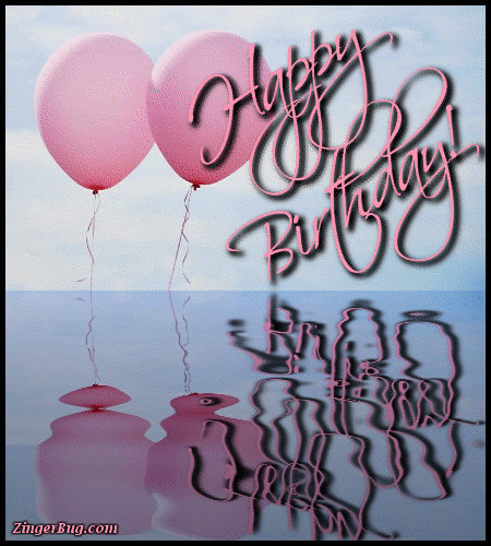 Happy Birthday Pink Balloons Reflections Glitter Graphic, Greeting ...